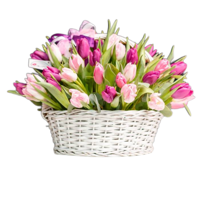 Букет цветов "Корзина Микс розовых тюльпанов"